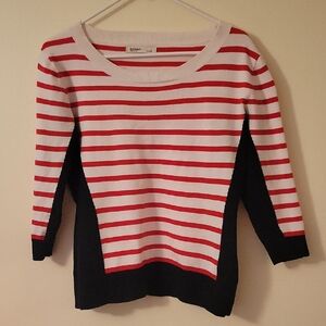 Old Navy Red, White and Black Striped Women's Sweater- Large